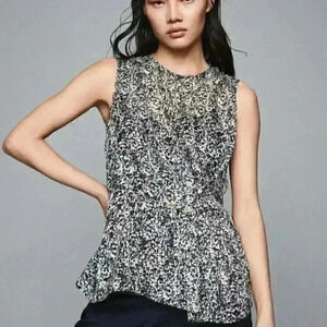 NWT Reiss Harley Burnout Ditsy Print Blouse In Blue Silk Blend